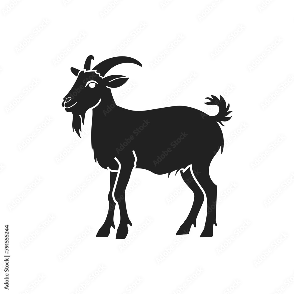 Obraz premium Goat vector icon silhouette. Goat side view silhouette. Farm goat animal logo design. Vector illustration isolated on white background