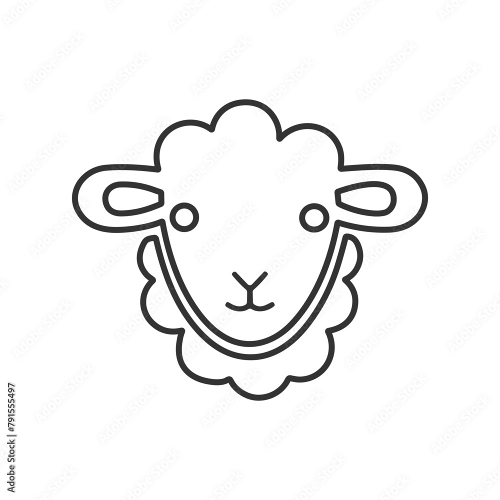 Vector editable line icon of a domestic cattle side view whole body sheep, lamb or goat grazing used for fur wool and milk as modern clean line art illustration in a black stroke symbol style isolated Vector editable line icon of a domestic cattle side view whole body sheep, lamb or goat grazing used for fur wool and milk as modern clean line art illustration in a black stroke symbol style isolated