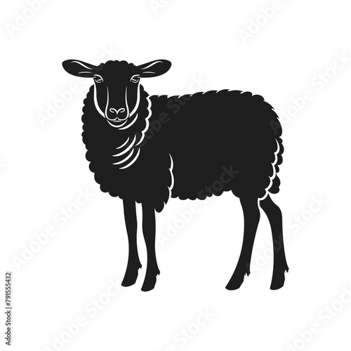 Vector editable line icon of a domestic cattle side view whole body sheep, lamb or goat grazing used for fur wool and milk as modern clean line art illustration in a silhouette symbol style isolated