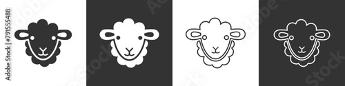 Vector editable line icon of a domestic cattle side view whole body sheep, lamb or goat grazing used for fur wool and milk as modern clean line art illustration in a black stroke symbol style isolated