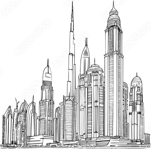 Dubai Cityscape Coloring Book, Simple and Minimalist