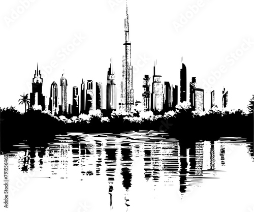Dubai City Landscape, Black and White