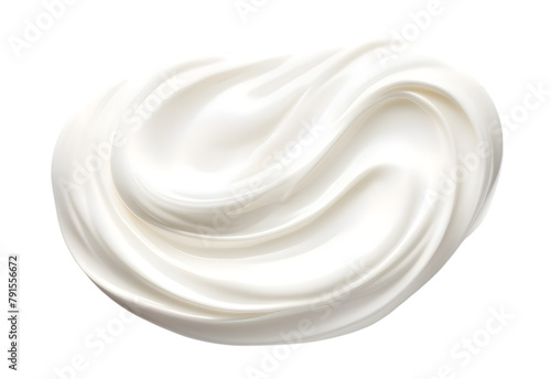 White cream swirl mockup top view isolated on transparent background. Swatch fluid smudge concealer, smear hand cream.