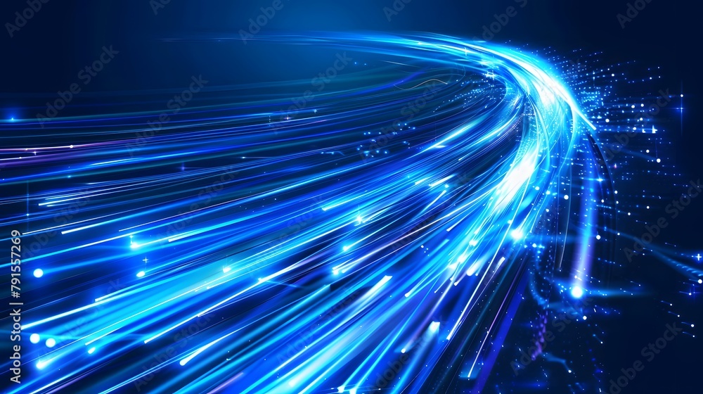 Fototapeta premium Blue light streak, fiber optic, speed line, futuristic background for 5g or 6g technology wireless data transmission, high-speed internet in abstract. internet network concept. vector design.