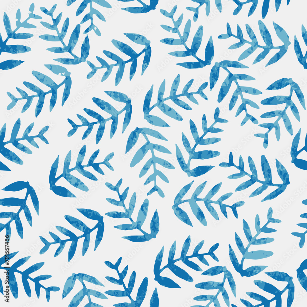 seamless pastel leaves pattern on cream background. watercolour indigo blue colour leaf pattern for 4 colours used on textiles purpose. seamless pastel leaves pattern on cream background. watercolour indigo blue colour leaf pattern for 4 colours used on textiles purpose.