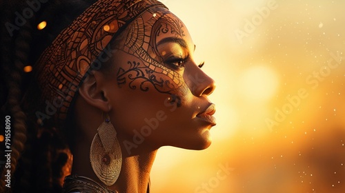Tribal Beauty: African Woman with Traditional Face Markings. Generative ai