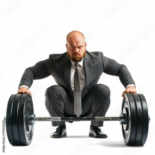 Businessman in Strength Challenge with Barbell. Generative ai