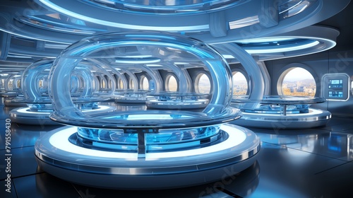 Futuristic tech lab background for innovative gadgets, with clean, white, hightech environments emphasizing the cuttingedge nature of the technology