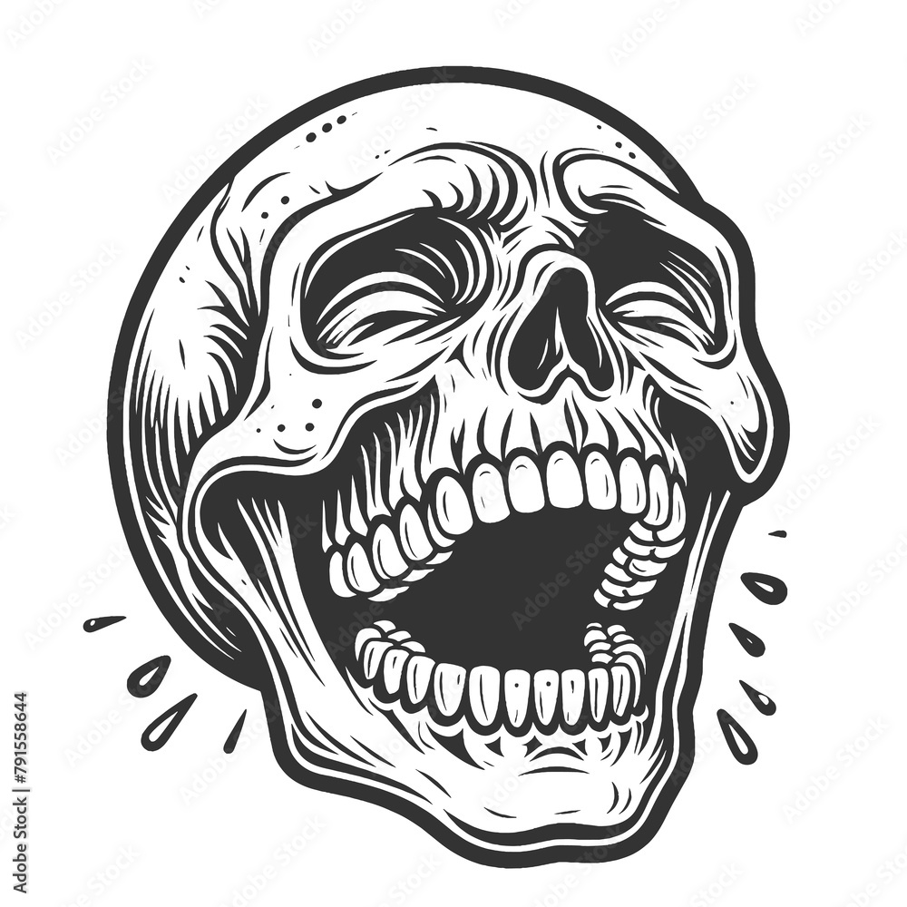 Cartoon laughing Human Skull sketch engraving generative ai fictional character raster illustration. Scratch board imitation. Black and white image. Tattoo. Cartoon laughing Human Skull sketch engraving generative ai fictional character raster illustration. Scratch board imitation. Black and white image. Tattoo.