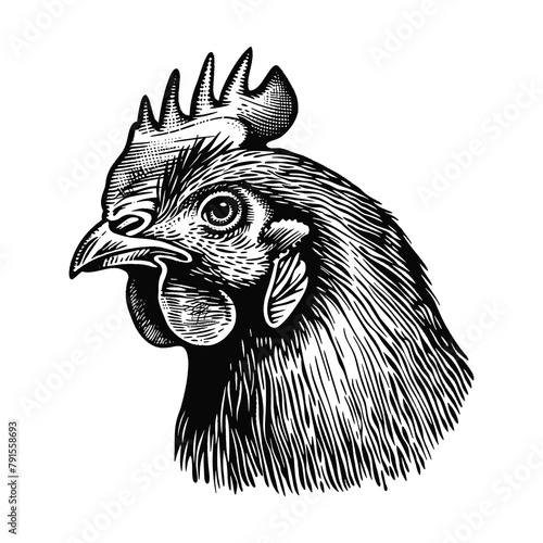 chicken engraving black and white outline
