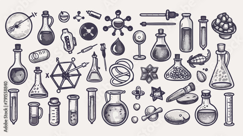 Big vector set of hand drawn doodle Chemistry icons isolated