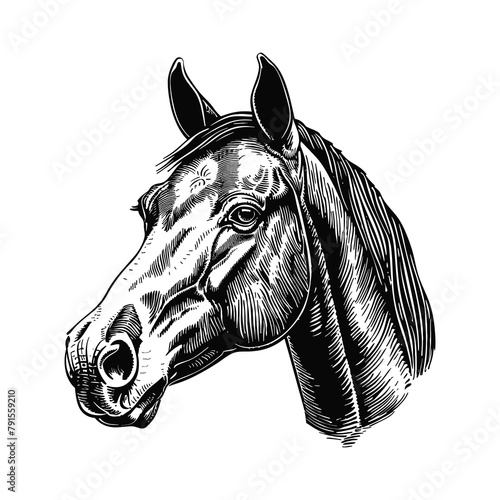 horse engraving black and white outline