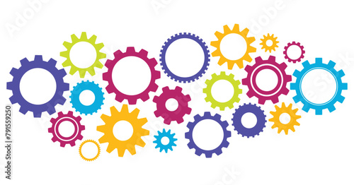 gear colorful abstract design, Gear wheels. Teamwork cooperation machine symbolism. Engineering and technology vector. Cooperation and connection, technical equipment photo