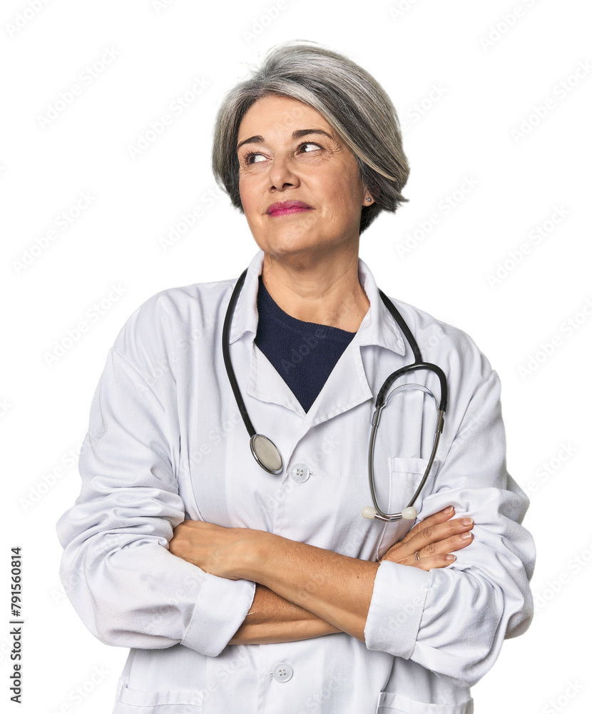 Middle-aged caucasian female doctor with stethoscope Middle-aged caucasian female doctor with stethoscope