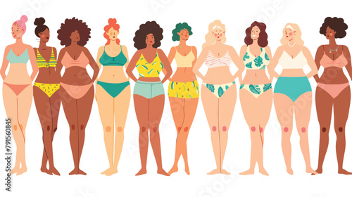 Bodypositive women collection. Vector illustration o