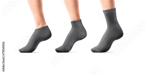 Blank black long, low cut, ancle socks on leg mockup (ID: 791561036)