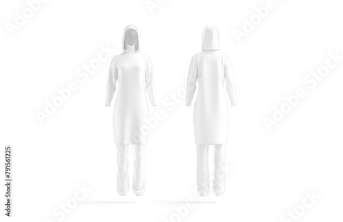 Blank white burkini mockup, front and black view (ID: 791561225)