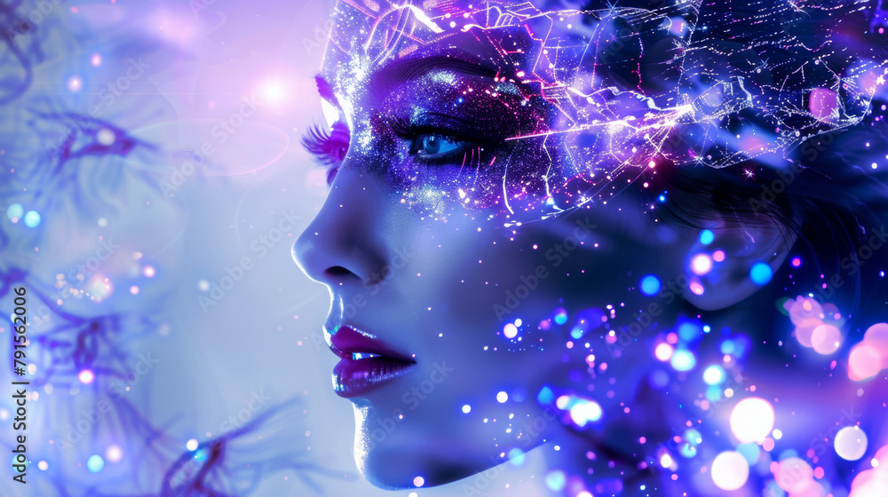 surreal futuristic woman with blue sparkling skin surreal futuristic woman with blue sparkling skin
