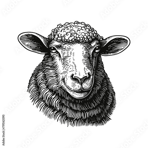 sheep engraving black and white outline