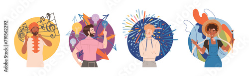 Mindset Types with Man Character Have Different Thinking Vector Set