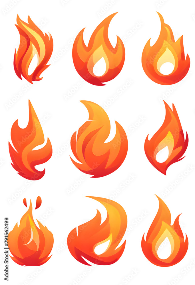 Fire simple flat vector icon collection isolated on transparent background Fire simple flat vector icon collection isolated on transparent background