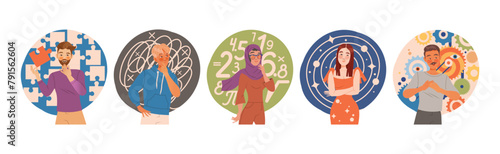Mindset Types with Man and Woman Character Have Different Thinking Vector Set