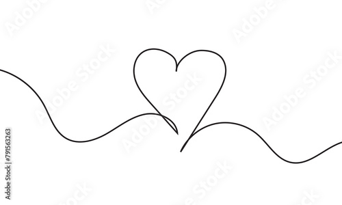 Single doodle heart continuous wavy line art drawing on white background. vector. EPS 10