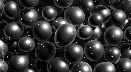 Stack of blank black round balloons with confetti mockup (ID: 791563279)