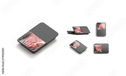 Blank transparent plastic beef tray white label mockup, different sides (ID: 791563821)