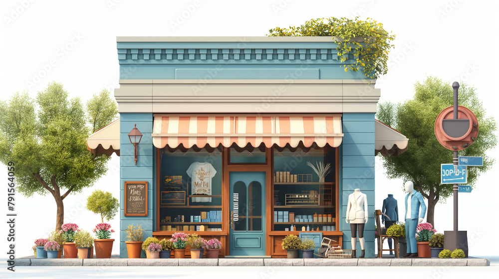 3D rendering of a boutique retail store Used in marketing materials, websites and mobile applications, 3D models, illustrations, vectors,