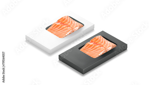 Blank black and white box pack with salmon mockup, isolated (ID: 791564057)