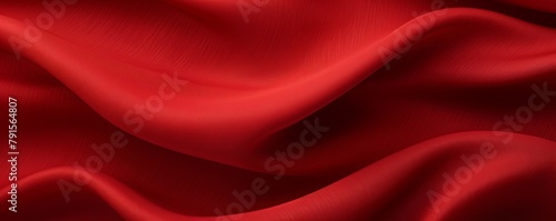 Red linen fabric with abstract wavy pattern. Background and texture for design, banner, poster or packaging textile product. Closeup. with copy space 
