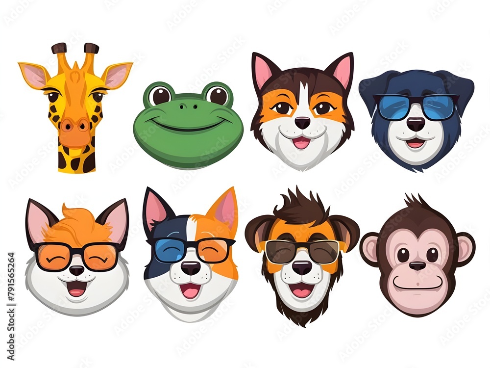 set of funny animals faces set of funny animals faces