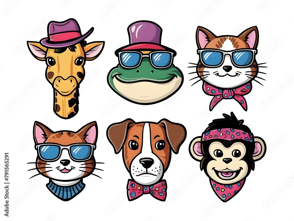 set of funny animals faces set of funny animals faces