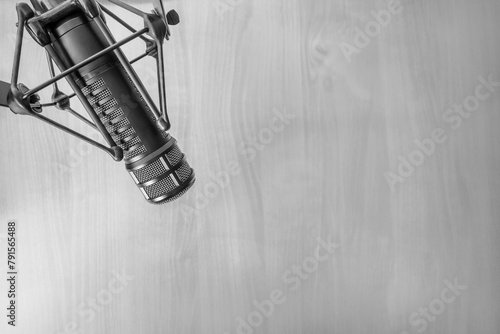 background with microphone and headphones on white background