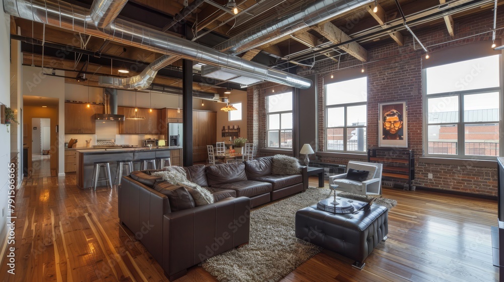 Industrial lofts with exposed ductwork AI generated illustration Stock ...