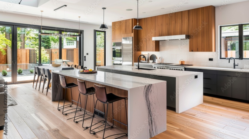 Fototapeta premium Modern kitchen in a renovated house AI generated illustration