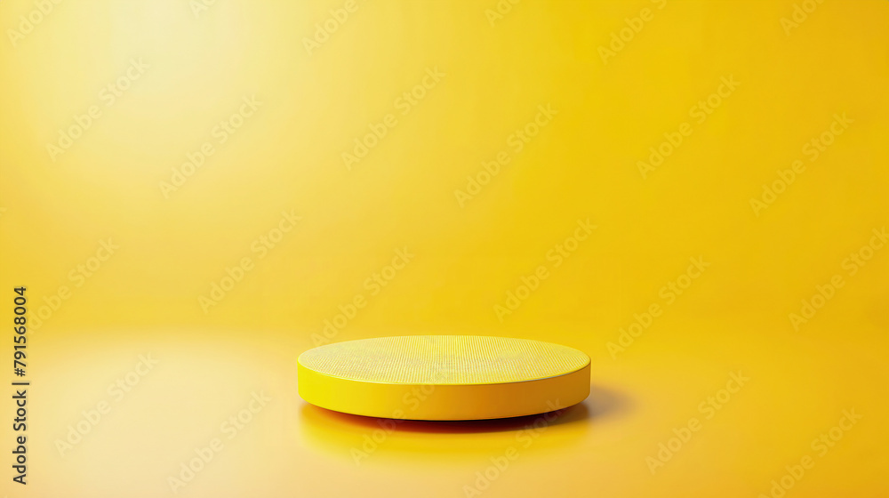 A sleek yellow podium in a minimalist design, perfect for product showcase. A sleek yellow podium in a minimalist design, perfect for product showcase.