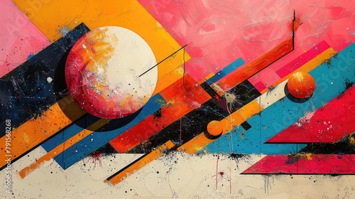 Vivid color splashes and geometric shapes colliding in abstract harmony