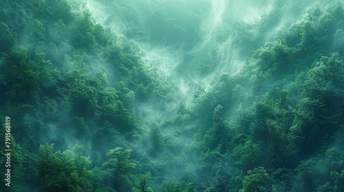 Fractal forests emerging from the mist, blending nature with algorithmic art photo