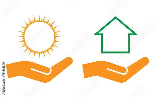 hand care sun and house icon