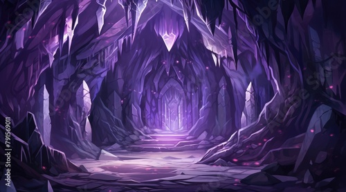 Mystical amethyst crystal cave with a radiant light canopy