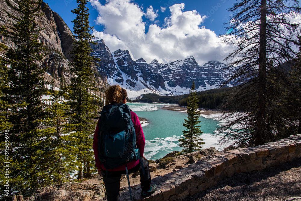 Young woman in Moraine lake, Banff National Park, Canada