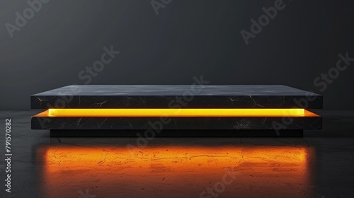 A sleek yellow podium in a minimalist design with futuristic glow decoration, perfect for product showcase.