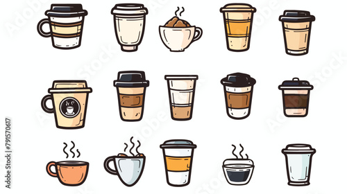 Coffee cup icon elements illustration Hand drawn style 