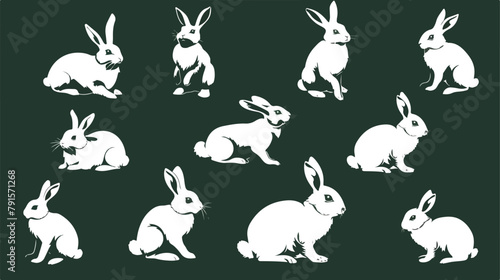 Collection of Easter bunnies. Vector illustration of