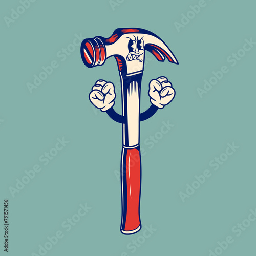 Retro character design of hammer tool