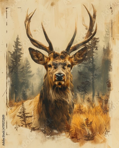 Whimsical Vintage-Inspired Deer Oil Painting Generative AI