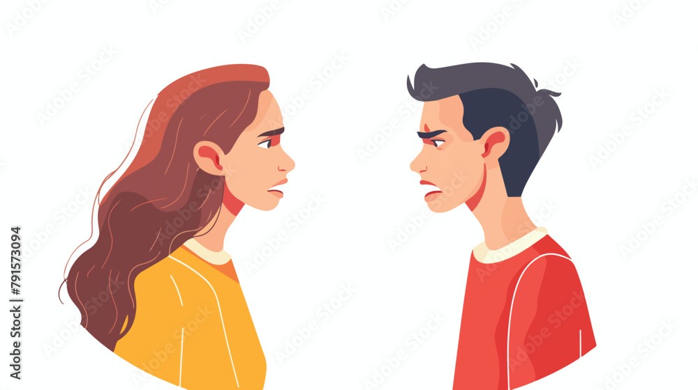 Couple conflict concept. Angry young couple shouting