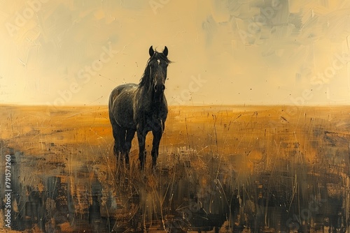 Serene Equine Landscape in Vintage Nostalgic Style Generative AI photo